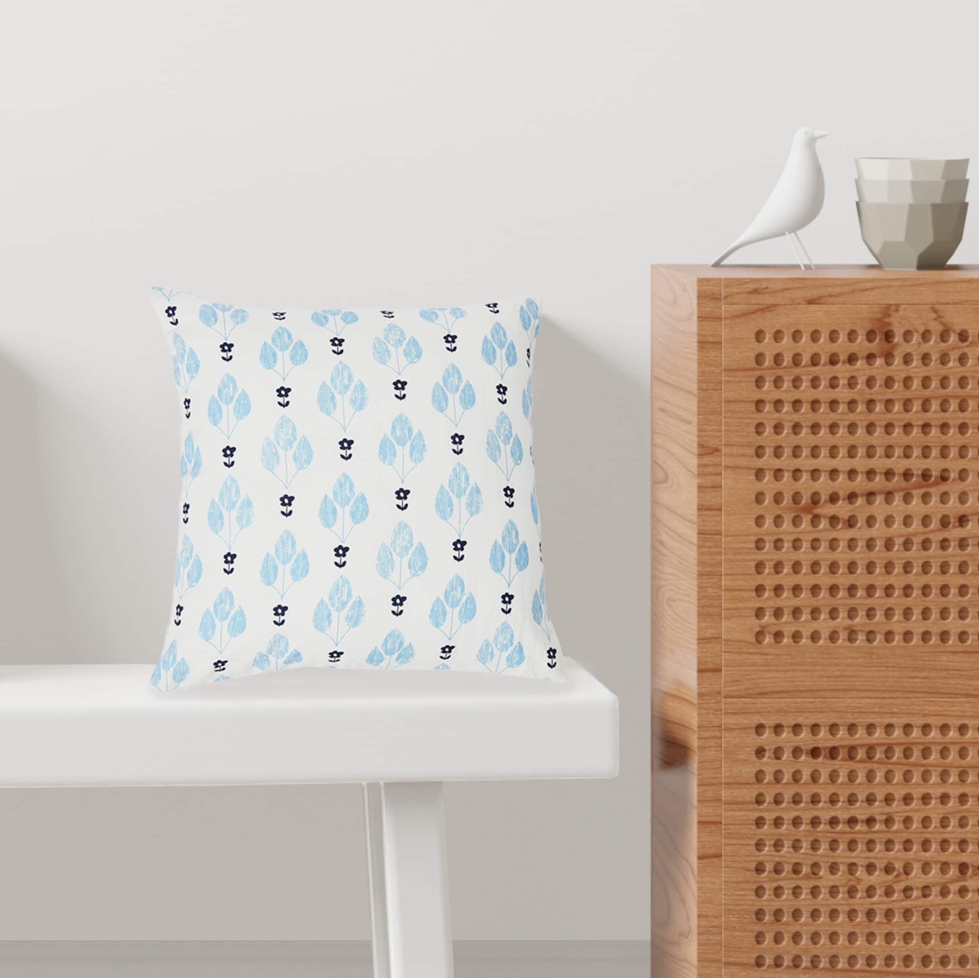 Hello Honey® White & Blue Floral Print Pillow Cover
